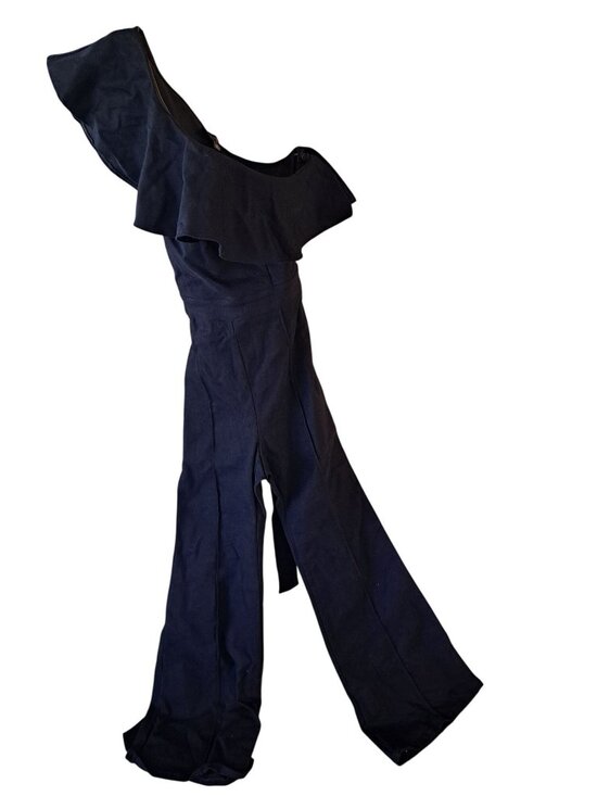 Flying Tomato Pants - Flying Tomato Flare Leg Black One Shoulder Jumpsuit Romper Womens S Festival Boh